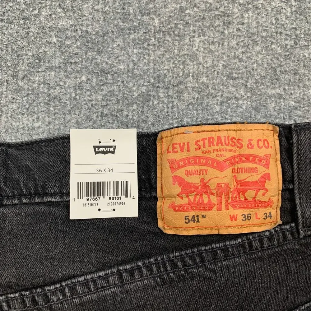 Levis Jeans Mens 36 Black 541 Athletic Taper Mid Rise Stretch Denim Straight